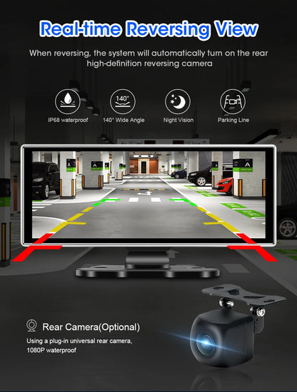 10/11.26 inch Dash Cam 4K Car DVR Wireless Carplay & Android Auto GPS Navigation Video Recorder Dashboard Dual Lens Wifi FM AUX